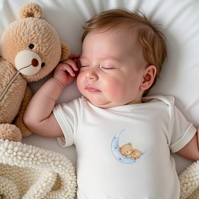 Unisex Babybody Bio Baumwolle | Baby Strampler Junge & Mädchen | 6 Teddy Bär Motiv | Geschenk zu Geburt und Taufe | bild 2