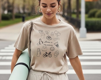 Gekritzel-Fitness-T-Shirt | Life Style Shirt Frauen | Kritzel-Design „Fitness ist meine Leidenschaft“ | Frauen Geschenk