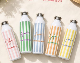 Personalisierte Edelstahl Trinkflasche | Thermosflasche mit Streifen Design | Kalt- oder Heißgetränke |  5 Varianten zur Auswahl