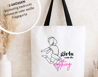 TASCHE ""Girls Can Do Anything"" | Tragetasche mit Girl Power Statement | Schultertasche Fine Line Design | Einkaufstasche Frauen & Mädchen