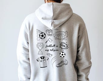 Doodle Unisex Kapuzenpullover Fußball | Kapuzen Sweater Fußball ist meine Religion | Geschenk für sie und ihn Geburtstag und Fußball WM 2026