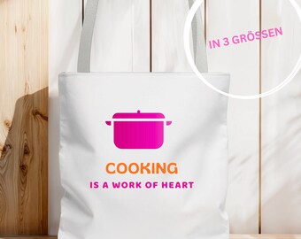 Stoffbeutel Kochen ist Herzenssache | Einkaufstasche Fresh Food Lover | Einkaufstasche | Schultertasche für Hobbyköche