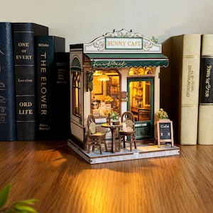 Sunny Café Dollhouse 3D wooden Puzzle – DIY Mini House Kit | Decorative Shelf Decor for Creative Crafters & bookshelf decoration