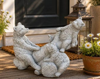 Three Bears Figurine Garden Bears Design Little Bears Decoration Concrete Animal Ornament Outside Bears Sculpture Yard Animal Art