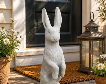 Stone Texas Hare Outside Bunny Figurine Lawn Hare Decoration Realistic Hare Sculpture Cement Animal Ornament Standing Bunny Design