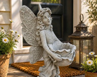 Standing Fairy Statue Beton Pixie Ornament Garden Fairy Decoration Home Fairy Planter Concrete Pixie Art Lawn Girl Sculpture Fairy Planter