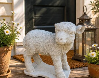 Small Lamb Sculpture Cement Lamb Design Garden Animal Ornament Backyard Lamb Figurine Stone Lamb Decoration Outside Lamb Statue Animal Art