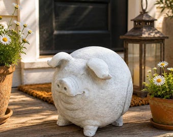Concrete Pig Figurine Lawn Pig Decoration Garden Pig Design Backyard Animal Sculpture Farm Animal Art Stone Pig Ornament Outdoor Animal