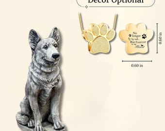 Stone German Dog Sculpture Garden Shepherd Concrete Statue Outdoor Pet Memorial Figure Sympathy Gift Pet Lovers Necklace Memorable Chain Art