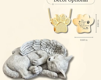 Garden Cat Statue Concrete Pet Memorial Sculpture Sleeping Kitten Figurine Necklace Decoration for Gift Personalized Ornament Sympathy Chain