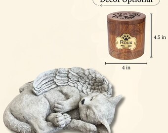 Sleeping Cat Garden Statue Concrete Pet Memorial Sculpture Yard Kitten Figure Painted Statuary Wooden Ashes Urn Sympathy Personalized Gift