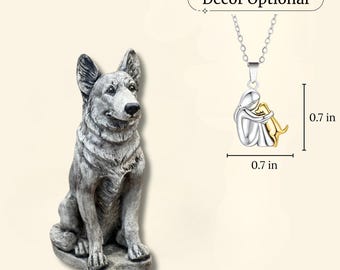 German Shepherd Outdoor Sculpture Police Dog Concrete Statue Garden Pet Figure Memorial Necklace for Shepherd Owners Sympathy Chain Gift