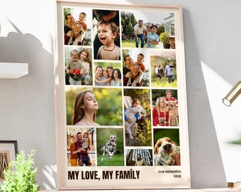 Fotocollage Schild Vorlage: Hochzeit, Geburtstag, Lebensfeier Banner, geeignet für den Druck im A3-Format.
