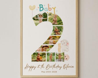 2. Geburtstag Foto-Collage Poster, personalisierte Meilenstein Dekor (Digitaler Download)
