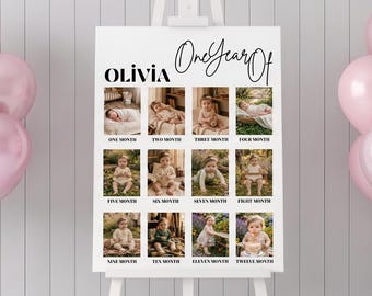 1. Geburtstagsparty bearbeitbare Baby-erstes Jahr Meilenstein Foto Collage Vorlage (digitaler Download)