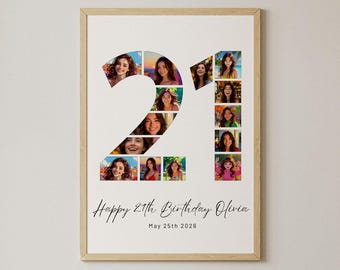 21. Geburtstag Foto-Collage Poster, personalisierte Meilenstein Dekor (Digitaler Download)