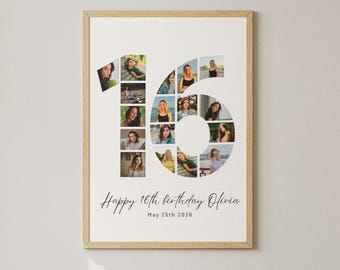 16. Geburtstag Foto-Collage Poster, personalisierte Meilenstein Dekor (Digitaler Download)