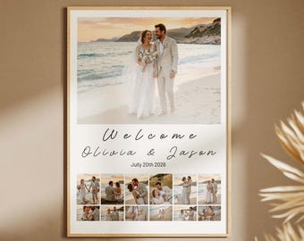 Hochzeit Foto Collage Druck, personalisiertes Geschenk zum Jahrestag, Minimalistisches Willkommensschild (Digitaler Download)