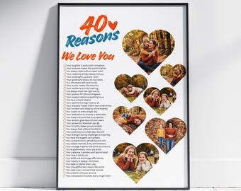 40 Gründe, warum wir dich lieben Fotocollage, personalisiertes Andenken (digitaler Download, bearbeitbare Leinwand)