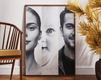 Benutzerdefiniertes Familiengesicht Merge Portrait, minimalistische Kunst, Mutter oder Vatertag (Digitaler Download - Canva)