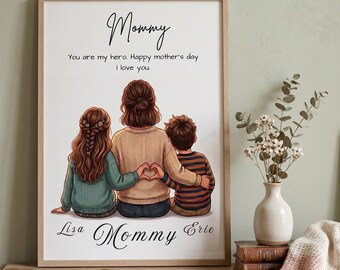 Personalisierte Mutter und Kinder Druck, Benutzerdefinierte Familie Wandkunst (Digitaler Download)