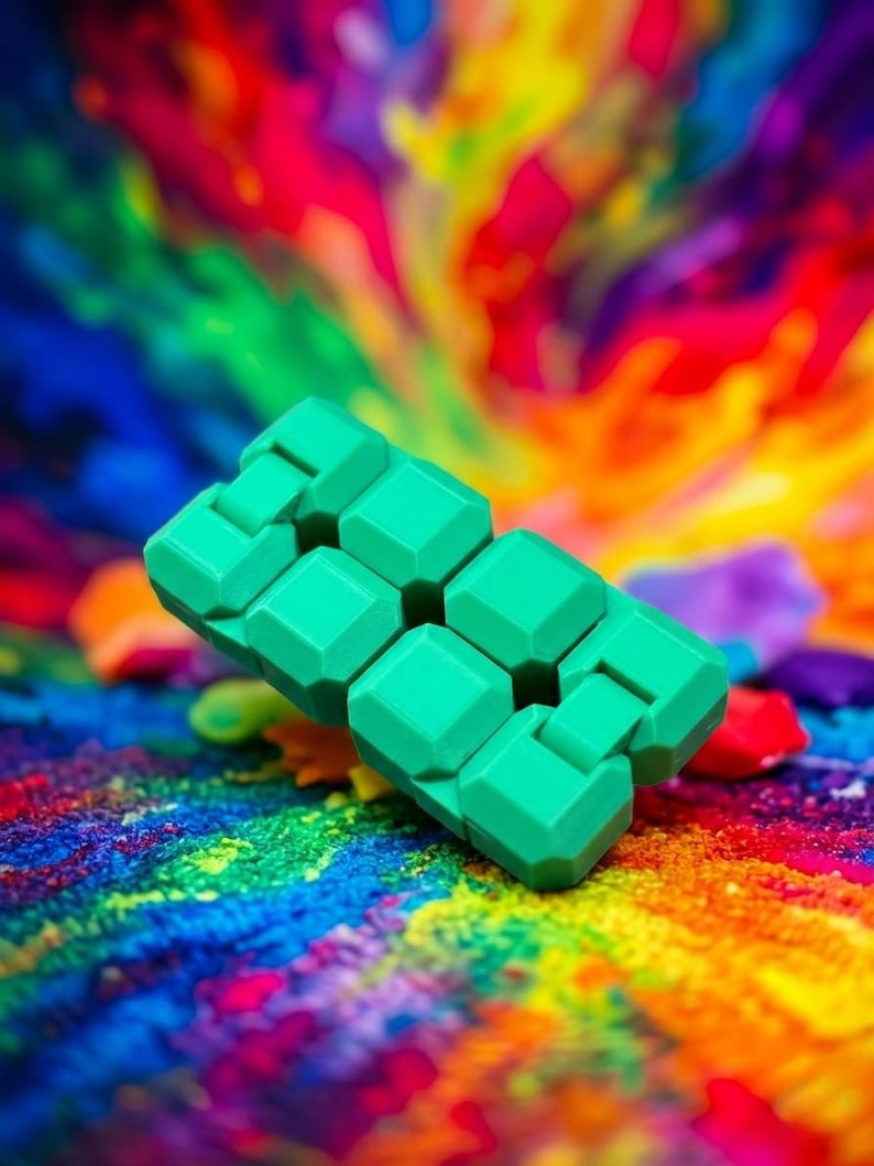 Puede incluir: Un juguete antiestr&eacute;s de color verde brillante construido a partir de una serie de bloques de pl&aacute;stico octogonales, lisos e interconectados. El objeto presenta un dise&ntilde;o modular que permite el plegado y la manipulaci&oacute;n, con un color verde mate s&oacute;lido y vibrante.