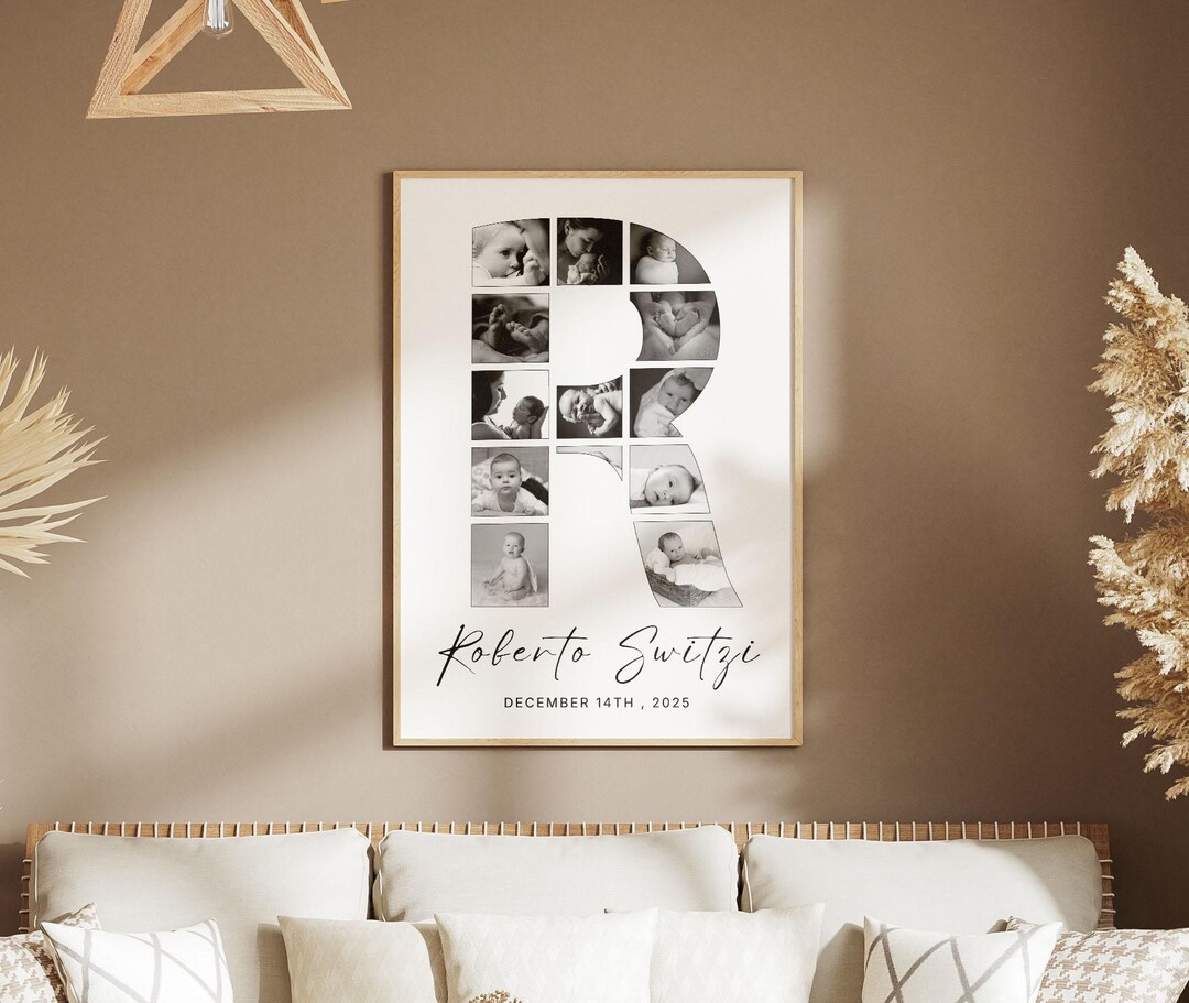 Custom Unique Letter R Personalized Letter R Photo Collage, Minimalist Baby Keepsake (digital ...
