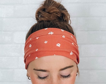 Soft No Slip Wide Comfort Headband Hairband Pink Coral Floral