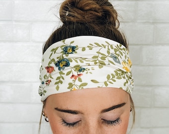 Soft Comfortable No Slip Headband Cream Floral Print