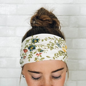 Soft Comfortable No Slip Headband Cream Floral Print