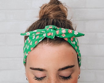 Green and Pink Flowers Head Scarf Headband