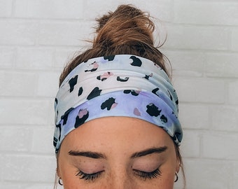 Soft Comfort Headband Wear Multiple Ways No Slip Purple Blue Pattern Hairband