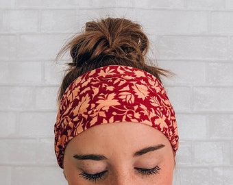 Soft No Slip Comfort Headband Red Leaf Print