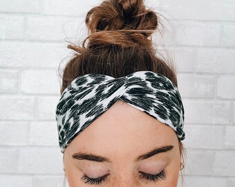 No Slip Crazy Comfortable Soft Wide Twist Headband Black and White Cheetah Print
