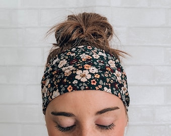 No Slip Softest Headband Ever Dark Green Fun Floral Print
