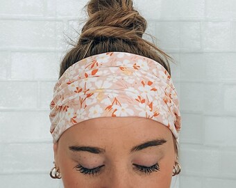 Soft No Slip Wide Comfortable Headband Hairband Light Pink Daisy Print