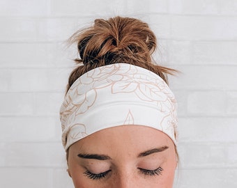 Soft No Slip Wide Comfortable Headband Hairband White Floral Print