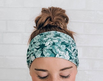 Soft No Slip Wide Comfort Headband Hairband in Teal Blue Floral