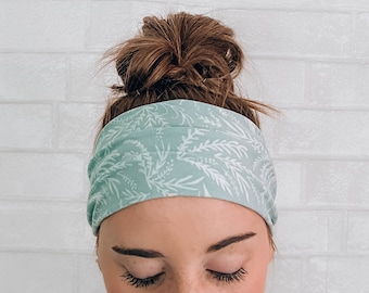 Soft No Slip Wide Comfort Headband Hairband Blue Whimsical Leaf Print