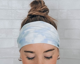 No Slip Super Soft Sweat Headband Light Blue Tie Dye