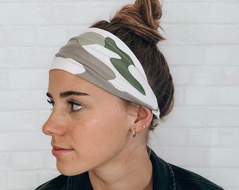 Soft Comfort Headband Wear Multiple Ways No Slip Green Camo Headband