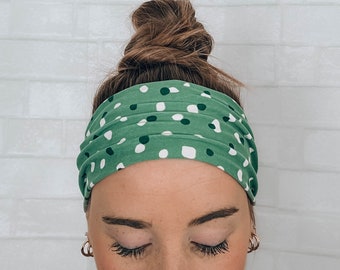 Soft No Slip Wide Comfort Headband Hairband Green Polka Dot Print