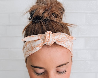 Orange Floral Bow Tie Head Scarf Headband