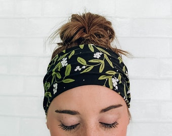 No Slip Super Soft Sweat Headband Black Floral Print