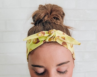 Kiwi Fruit Print Bow Tie Headband - Vintage Style Hairband