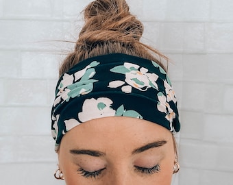 No Slip Super Soft Always Fits Navy Floral Comfortable Headband