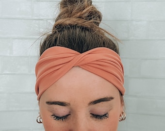 No Slip Soft Wide Soft Pink Salmon Coral Twistable Headband