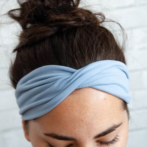 Soft Light Blue Wide Twist Sweat No Slip Headband image 4