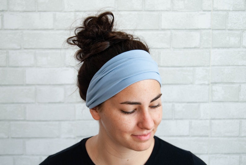 Soft Light Blue Wide Twist Sweat No Slip Headband image 2