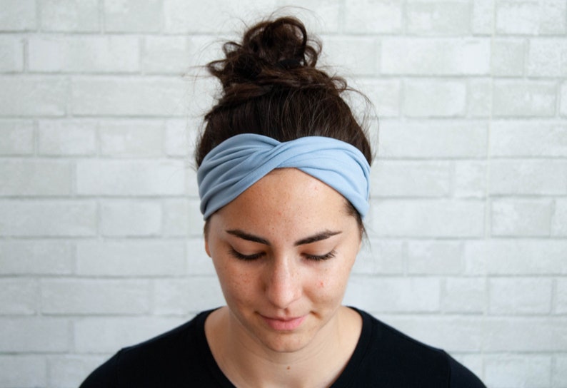 Soft Light Blue Wide Twist Sweat No Slip Headband image 1